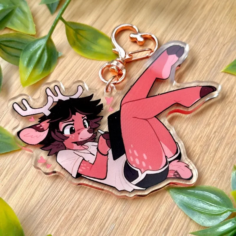 Boydeer Flauschiger Acryl-Schlüsselanhänger Niedlicher Anthro-Hirsch Handyanhänger Taschencharme Sammlerstück Geschenk