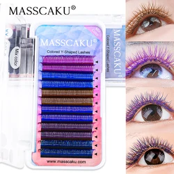 MASSCAKU Colored Lashes Y Shape Two Tips Colorful Premium YY Design Fluffy 2D Pre-made Individual Synthetic Lashes