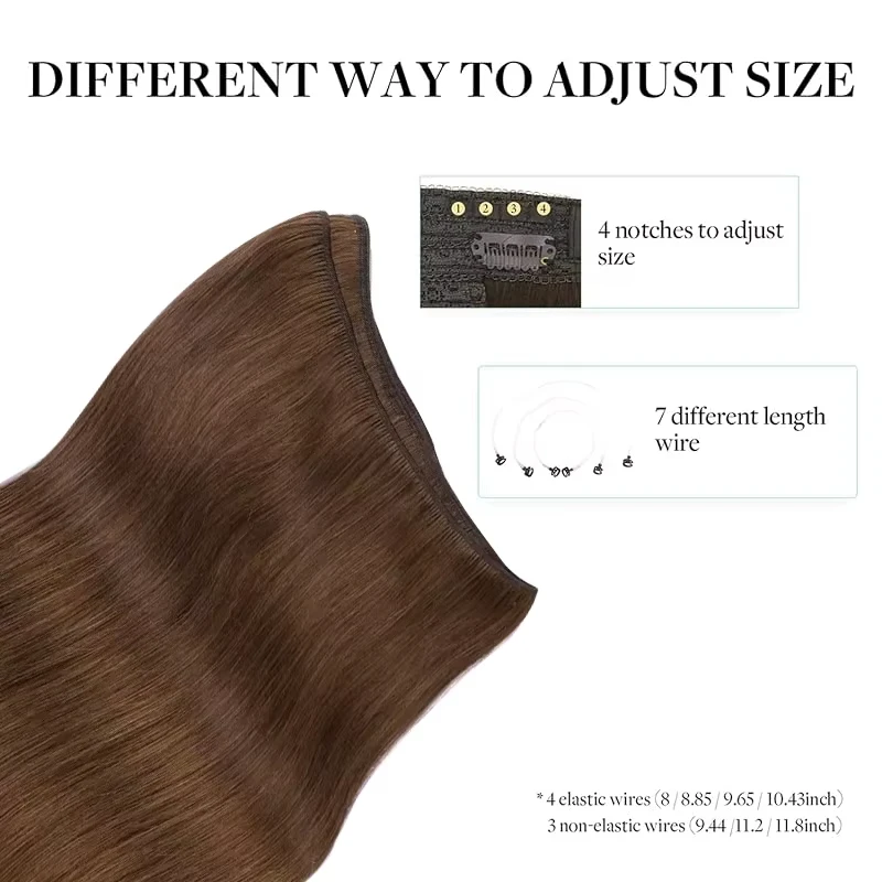 سلك في الشعر التمديد بني داكن الشعر خيط صنارة الصيد وصلات شعر مستقيمة هيربيسي ملحقات سلك غير مرئية شعر بشري حقيقي # 4