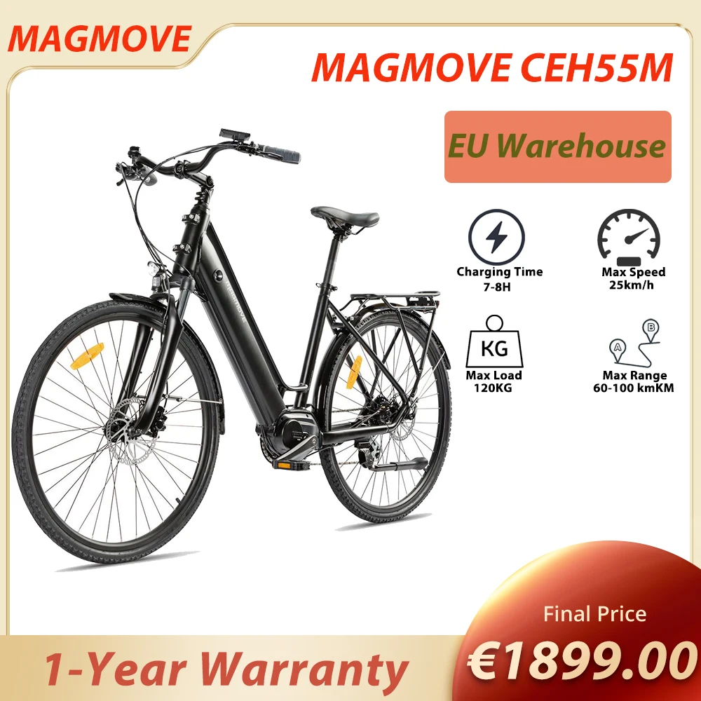 MAGMOVE CEH55M Electric Bike 28'' E-bike Mid-mounted 250W Motor 13Ah Detachable Battery Double Disc Brakes for Female