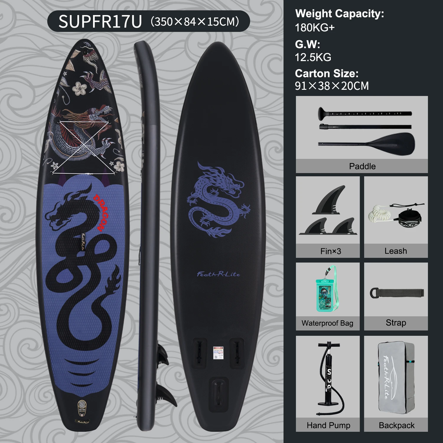 Feath-R-Lite Stand Up Paddle Boards 350 * 84 * 15CM Draagbaar Paddle Board Staand Paddle Board Maximaal draagvermogen 180KG+ Surfplank met accessoires