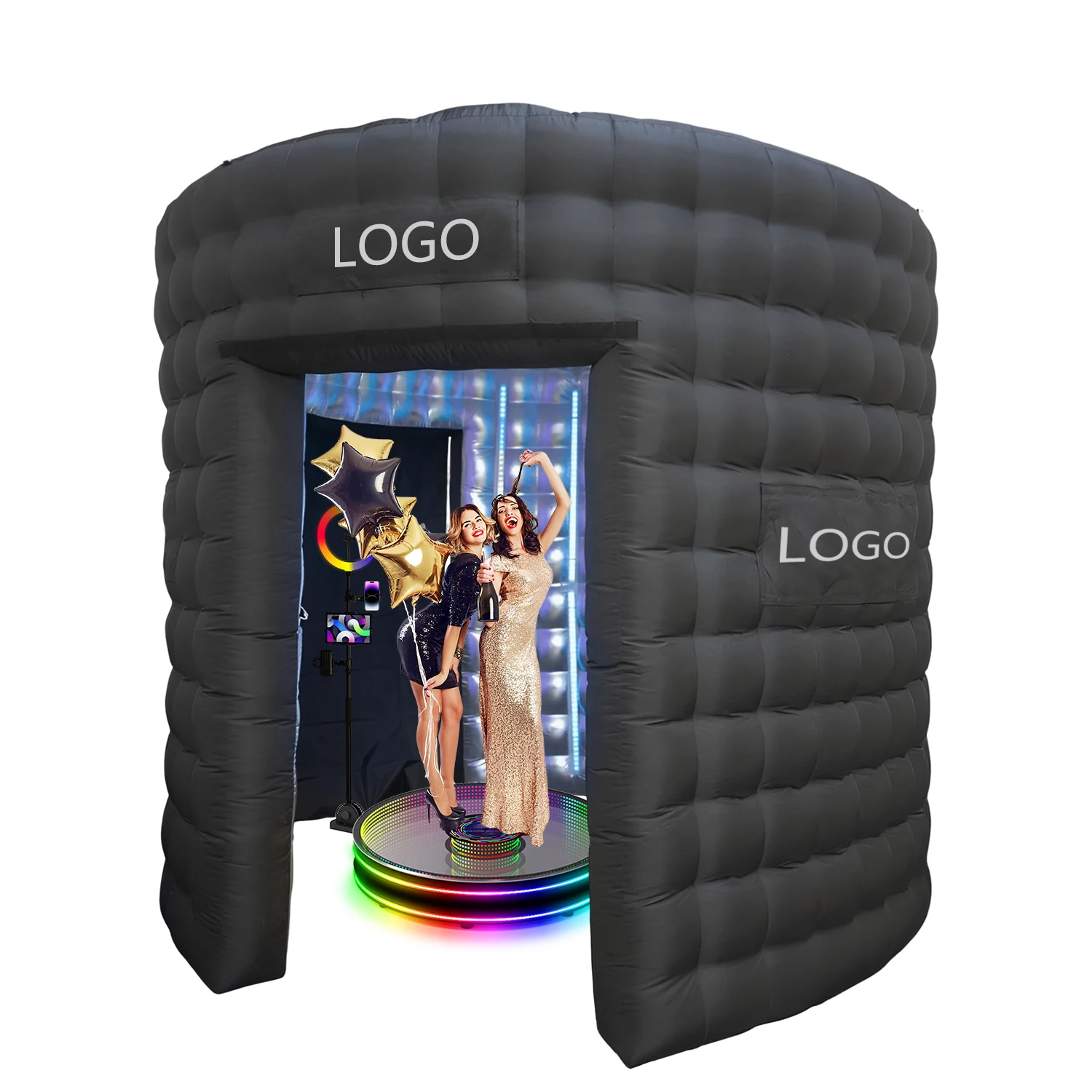 

Inflatable Silver Photo Booth Wall Selfie Booth Backdrop Spaced square round 360 Photo Booth Enclosure for Party Wedding Events