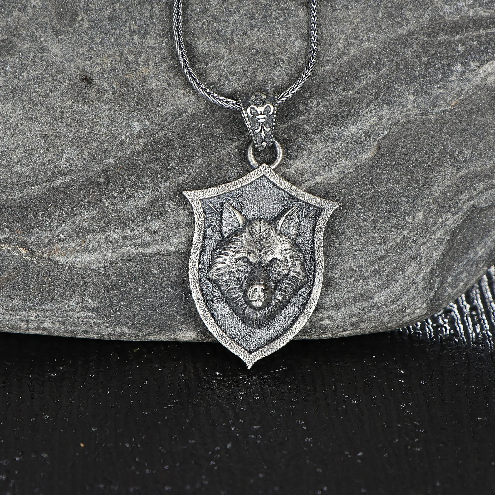 Wolf Model 925 Sterling Silver Men's Necklace