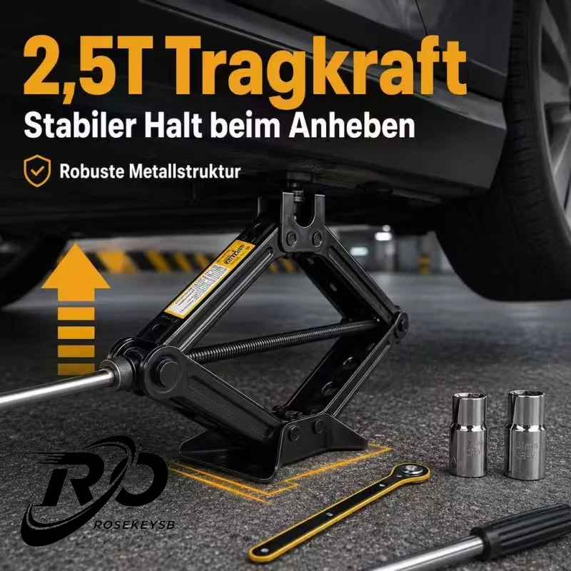 Tragbares Wagenheber-Set, Notfall-Kit für Reifenwechsel und Reparatur, Scherenwagenheber-Set mit Radmutternschlüssel, universeller Fahrzeug-Scherenwagenheber. – Detail 1