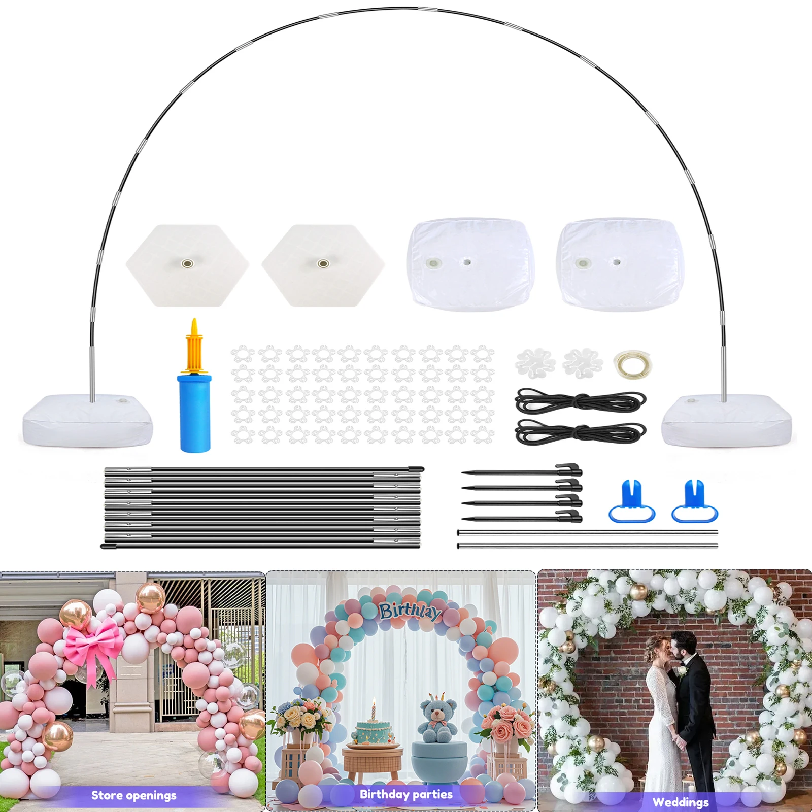 Ballonbogen-Ständer-Set 10FT, robustes, verstellbares Gestell mit 2 wassergefüllbaren Sockeln – 83 Zubehörteile inklusive Pumpe, Clips, Knotter – Stabiler Bogen für Indoor-/Outdoor-Partys, Hochzeiten