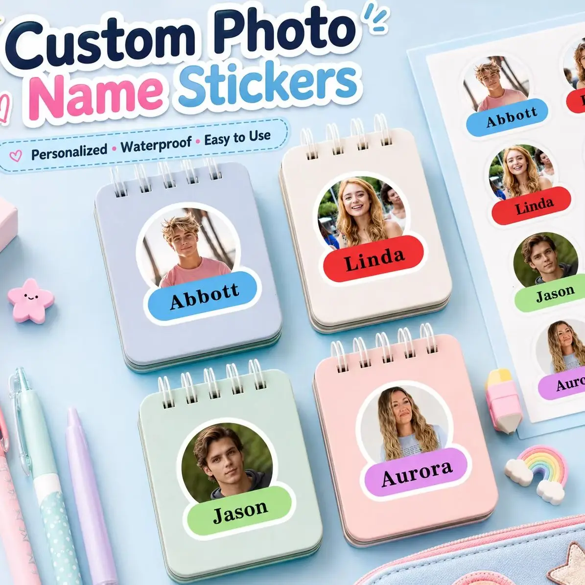 Customizable Name Stickers - Suitable for Notebooks, Graduation Ceremonies, Parties, and Other Personalized Photo and Text Label