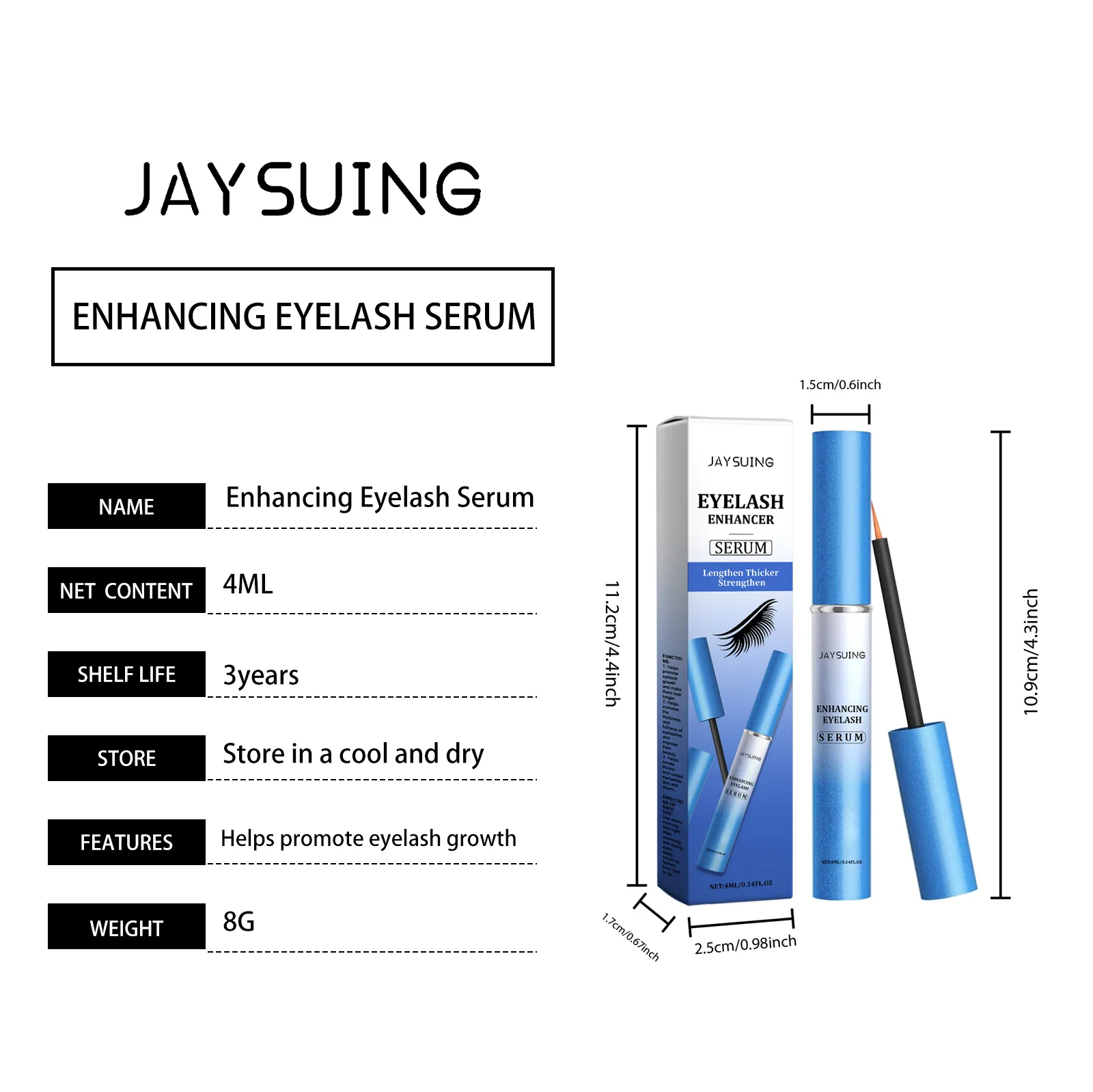 Jaysuing 4 ml Wimpernwachstumsserum, natürliches Boost, verdickt, lockige Wimpern, Augenbrauenverlängerung, volleres Make-up, Wimpernverstärkungsserum