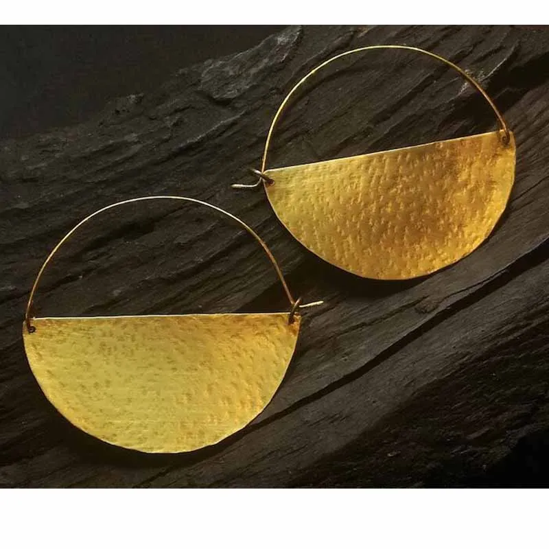 Brass hoop earrings, semicircular hoop earrings, half-moon hoop earrings, Bohemian hoop earrings, geometric hoop earrings