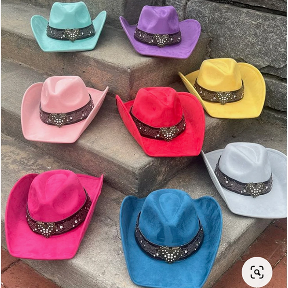 Suede Western Cowboy Hat Women\'s Retro Gentleman Cowboy Hat New Love Leather Accessories Straw Hat Hombre Suede Big Brim Hat