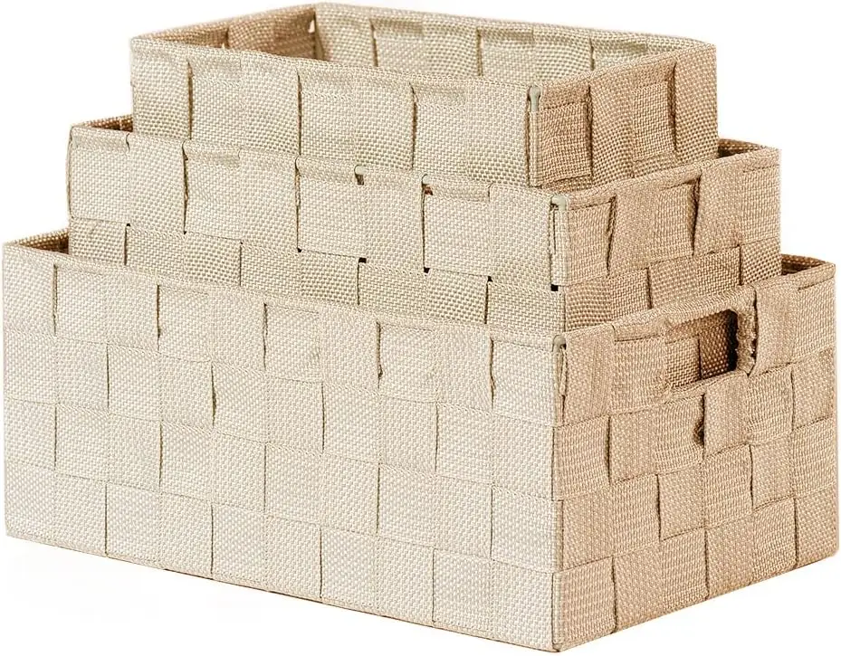 BM Square Rieten Effect Badkamer Opbergmand, Set van 3 Gevlochten Beige Opbergmanden, Geschikt voor Verschillende Toepassingen en Organisatie