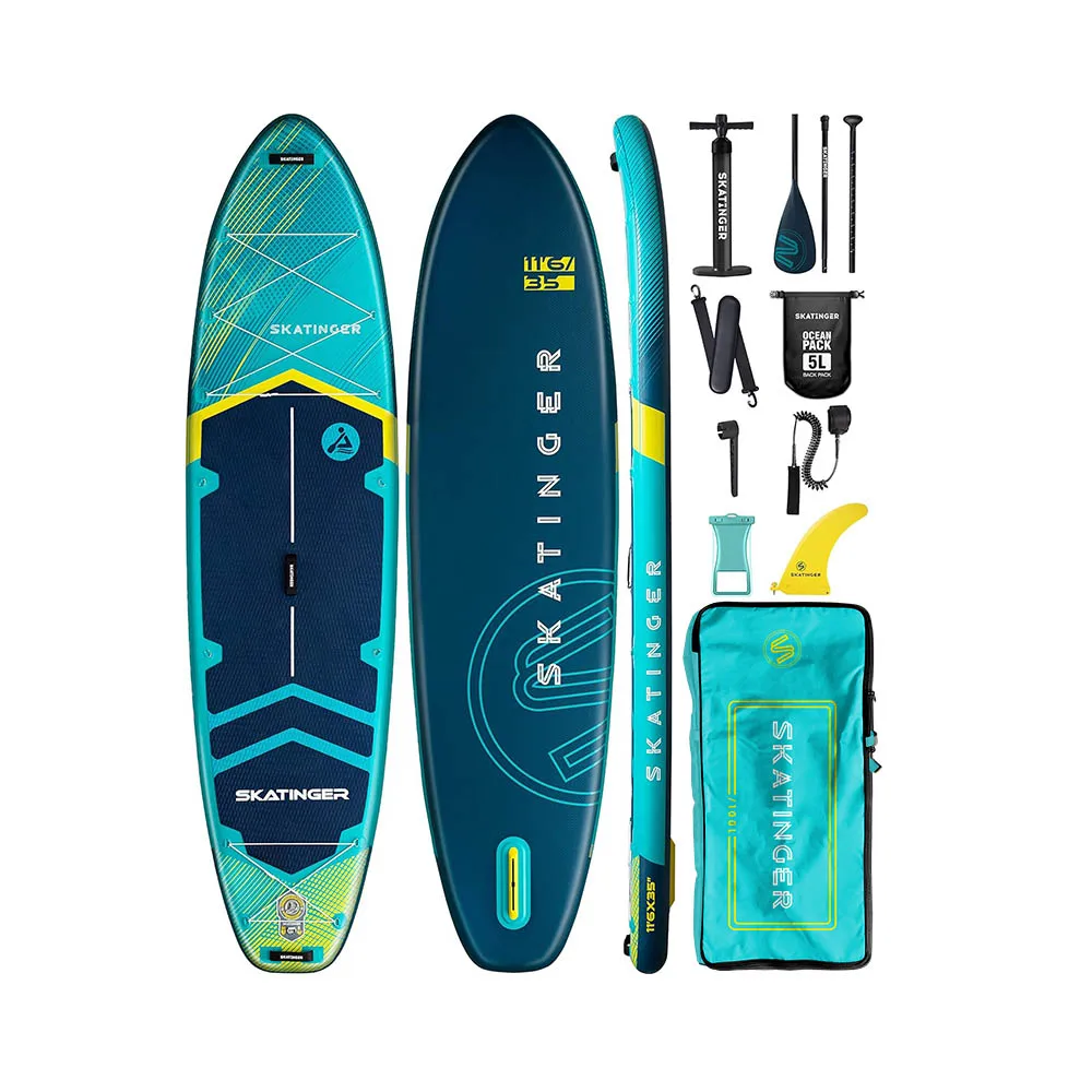SUP SKATINGER Prana Meteor Board Blauw 350x89x15 cm, Perfect voor yoga, met volledige set accessoires, stabiel