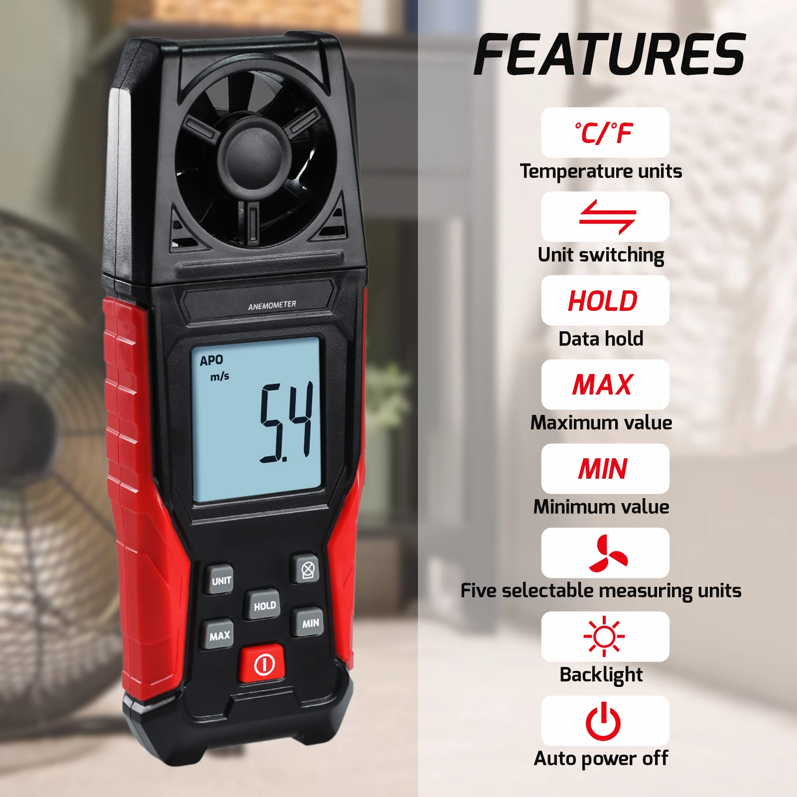 New Digital Vane Anemometer High Precision Air Velocity Speedometer 0.3~30.0m/s Air Temperature Measurement