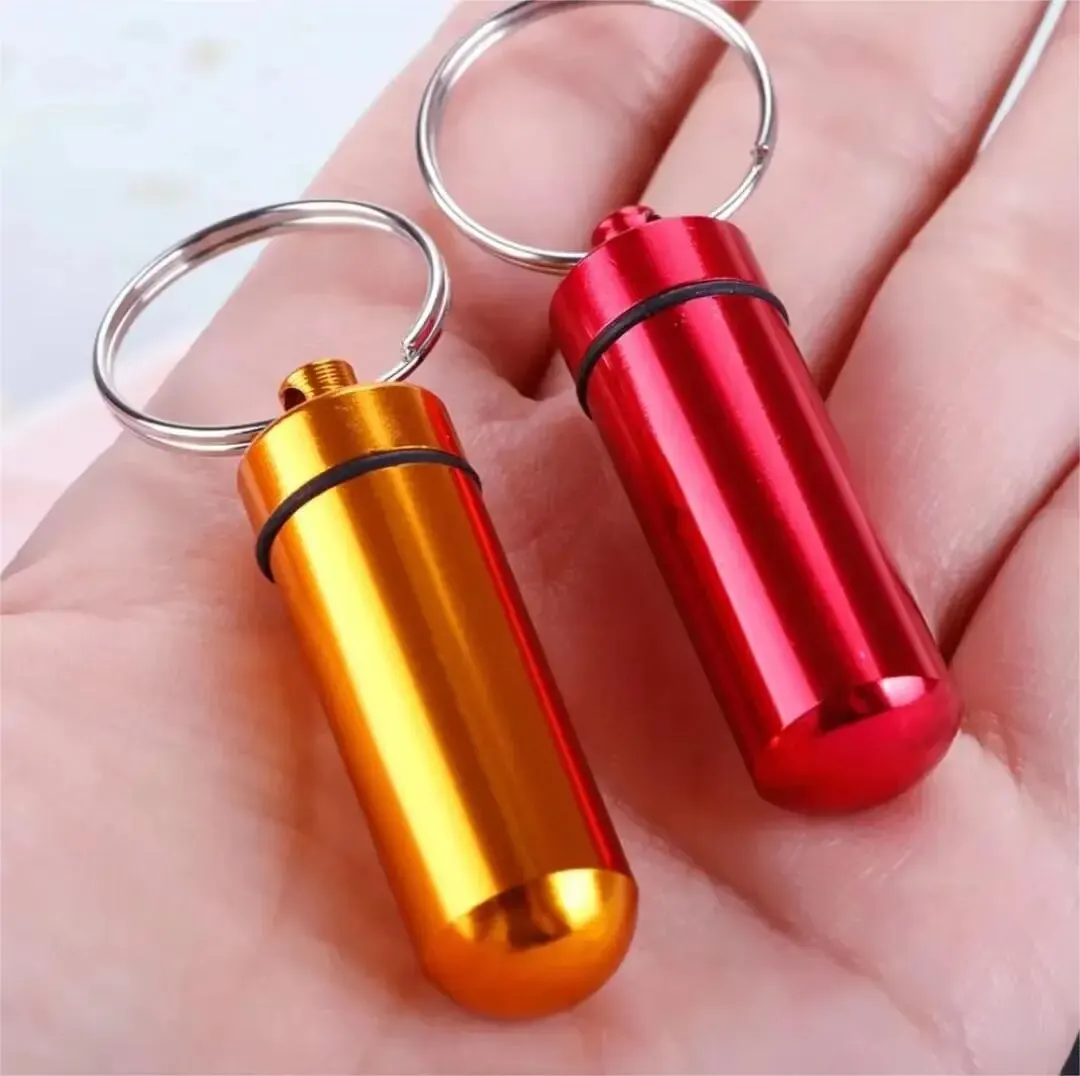 Wholesale 100/50/20Pcs Keychain LOGO Customized Colorful Portable Travel Pill Box Small Gift  With Key Ring For laser Name Text