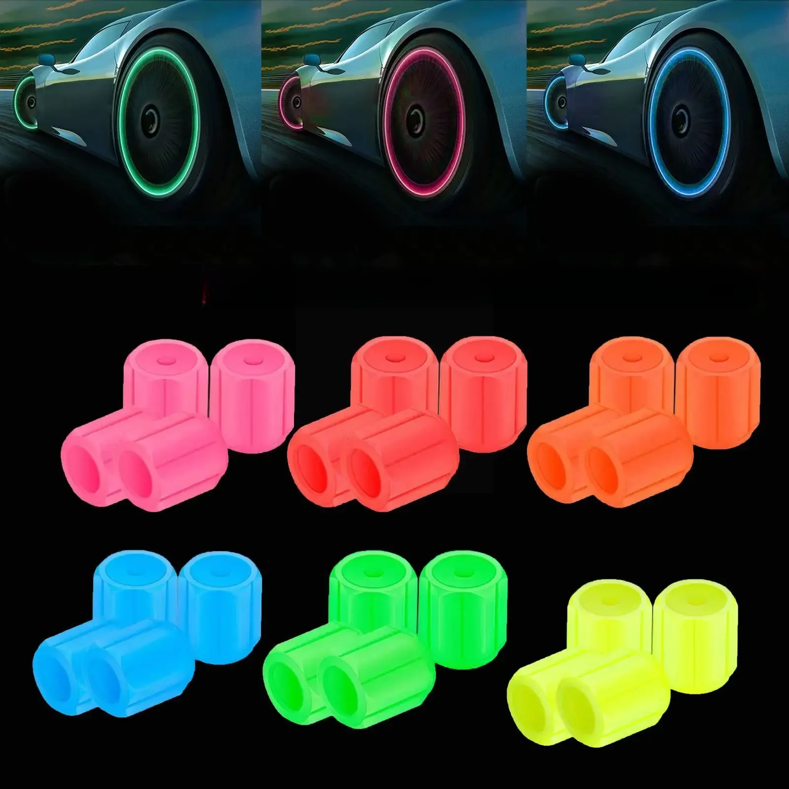 Capuchons Shoous Fluorescent Night Glowing Stem Caps, Décor de voiture, Véhicules, Moyeu de lumière de roue, Style brillant, Moto Univ R2R9