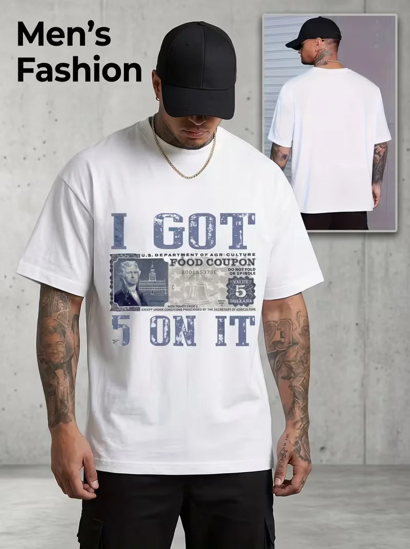 I Got 5 On It Vintage Food Coupon Graphic T‑Shirt Retro Distressed Hip‑Hop Meme Tee for Men