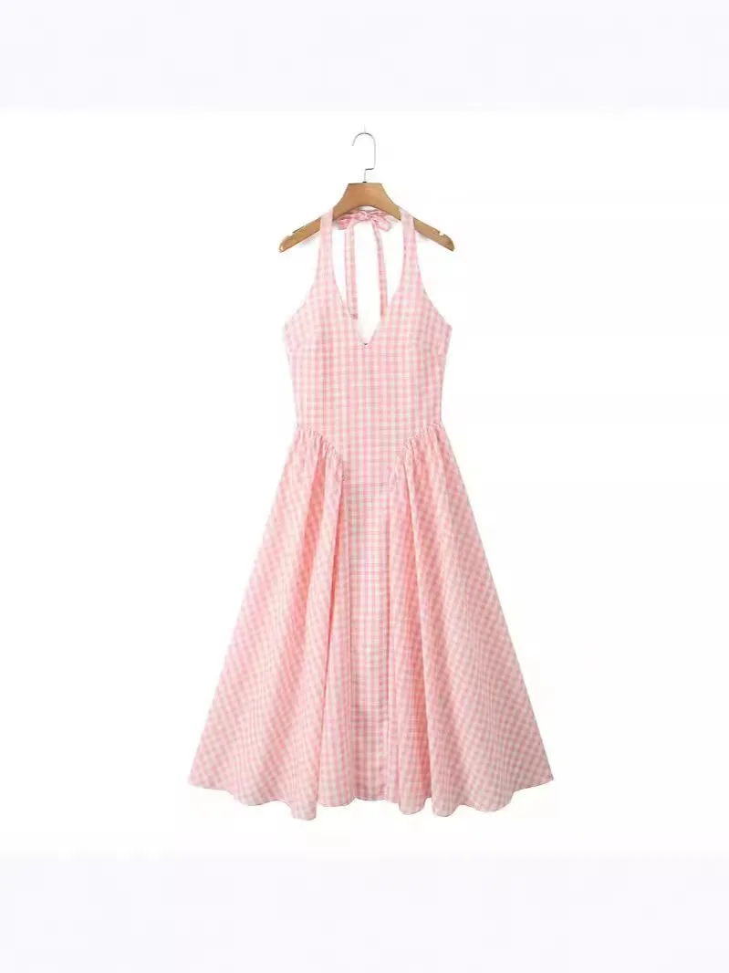 2024 summer pink long dress fashion sexy mini dress for lady