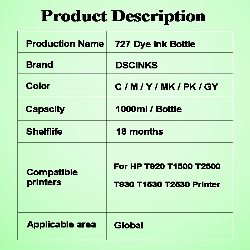 Imagem -02 - Garrafa de Tinta Corante para Impressora hp Tinta 1000ml T920 T1500 T2500 T930 T1530 T2530 de Alta Qualidade