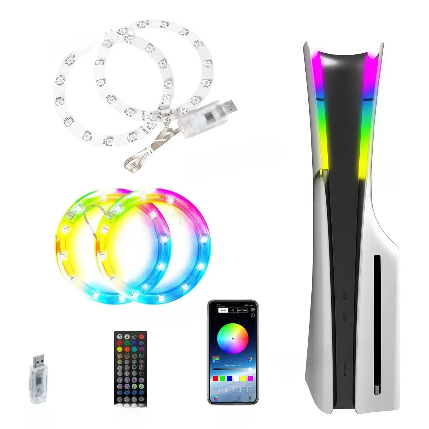 Bandes lumineuses circulaires LED RVB pour PS5 Slim, PS5 Pro, accessoires de jeu, nouveauté