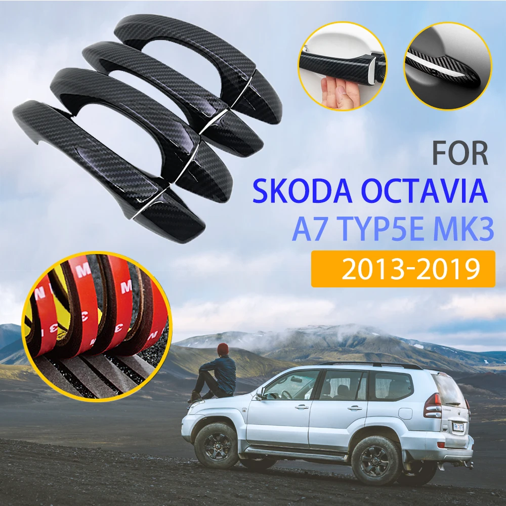 for Skoda Octavia A7 Typ5E MK3 2013 2014 2015 2016 2017 2018 2019 Black Colour Carbon Fiber Door Handle Accessories Car Stickers
