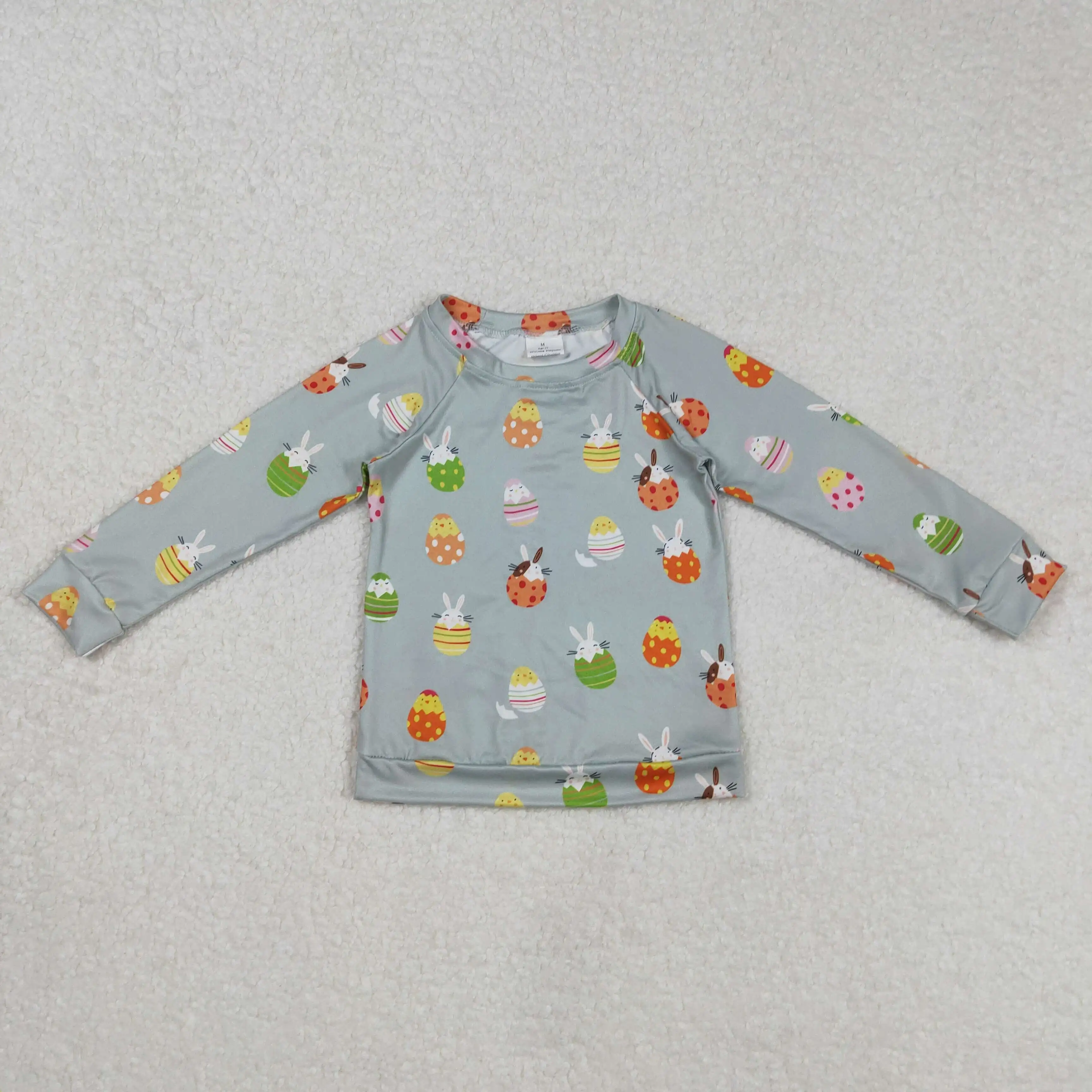

Baby Boys Easter Green Rabbits Eggs Long Sleeve Raglan Tops
