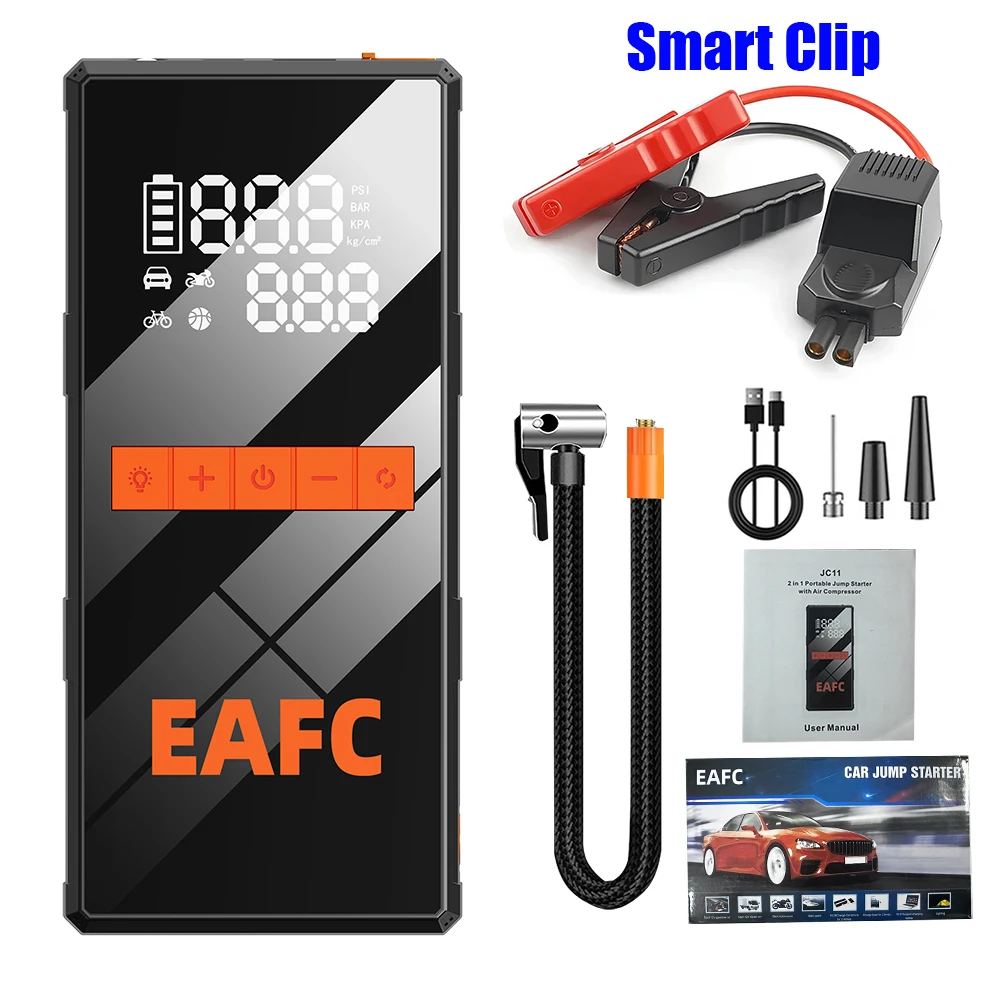 EAFC 1200A Auto-Starthilfe, 150 PSI, Luftkompressor, 2-in-1-Luftpumpe, 8000 mAh, tragbarer Booster, leistungsstarkes Startgerät für Autobatterien