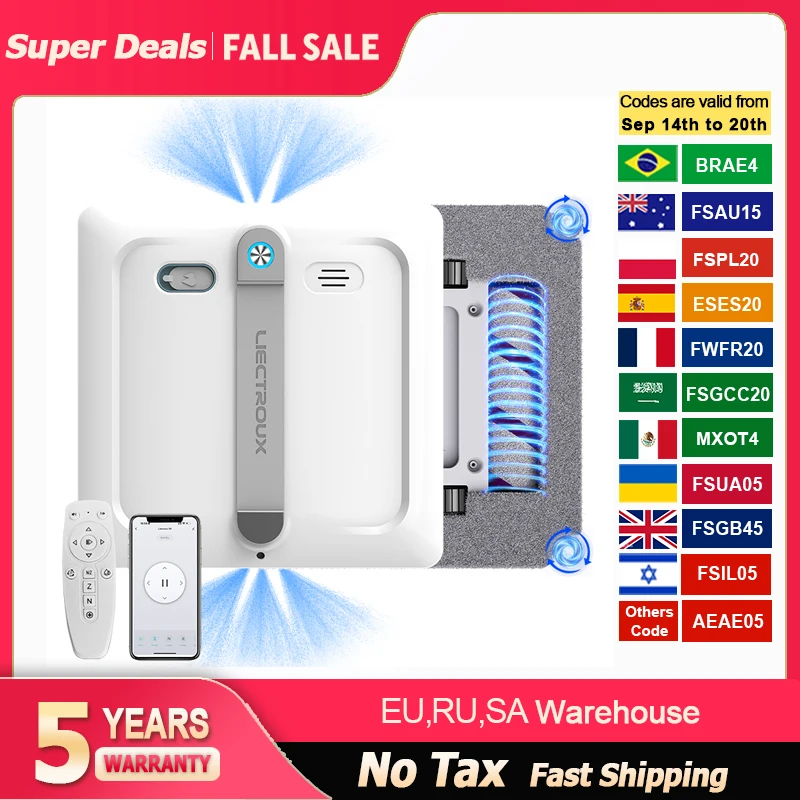 2026 Robot Window Vacuum Cleaner Liectroux S9,2 Roller Brusher,6-Way Water Spray,10000PA Suction,Home Wall Glass Cleaning Robot