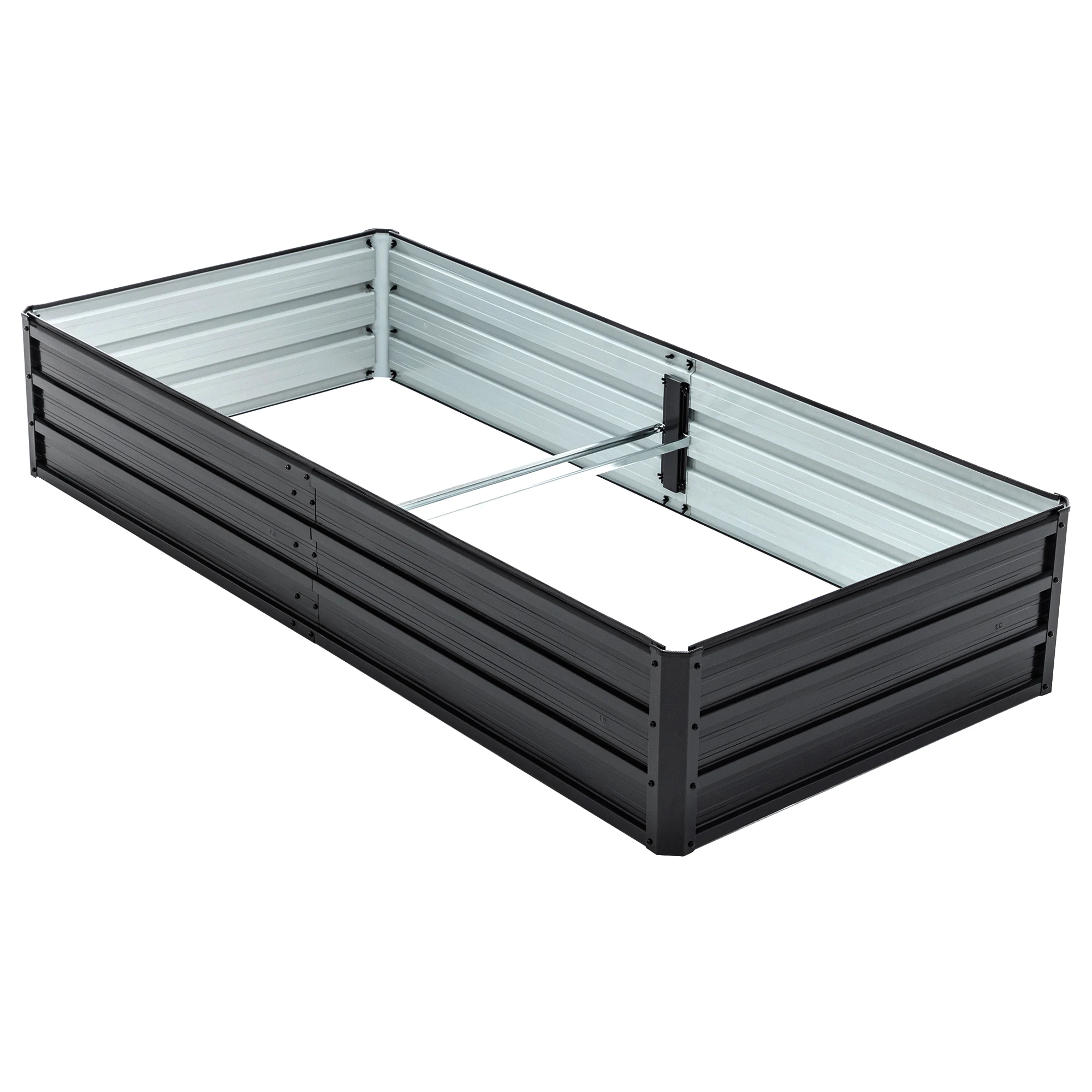 Verhoogde plantenbak 190x90x34cm van gegalvaniseerd staal, roestbestendig, zwart, voor buiten, groenten, bloemen, kruiden en vetplanten