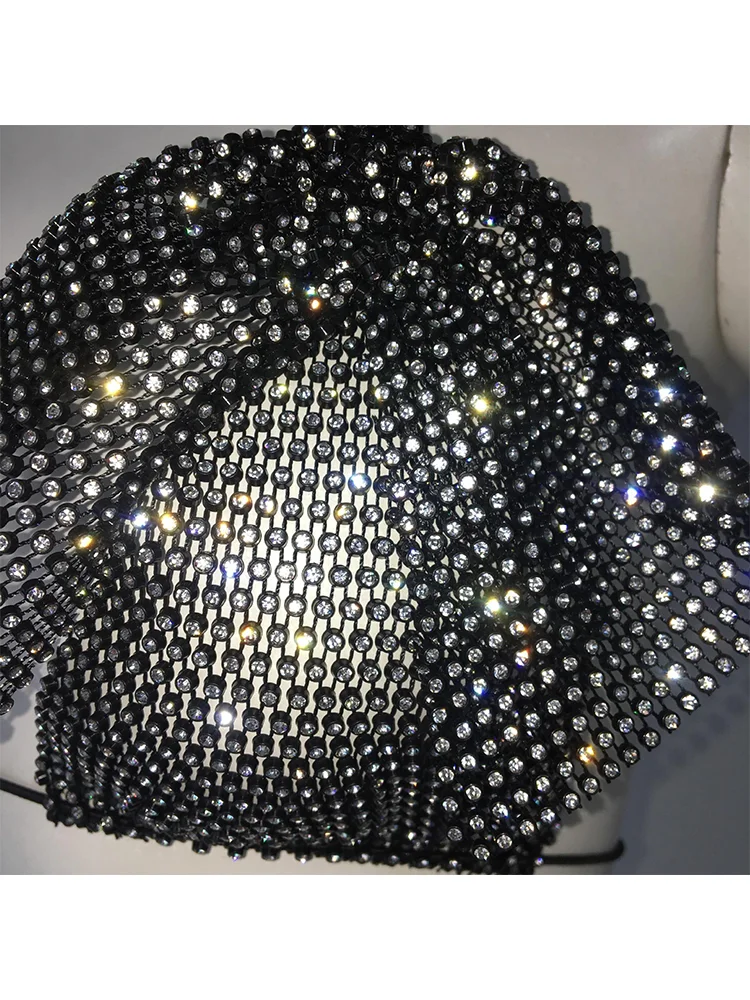 Glitter Rhinestone Sheer Bra Sexy Adult Women's Clothing Tops Fashion Hollow Out Mesh Diamond Bandage Evening Party Bras Top