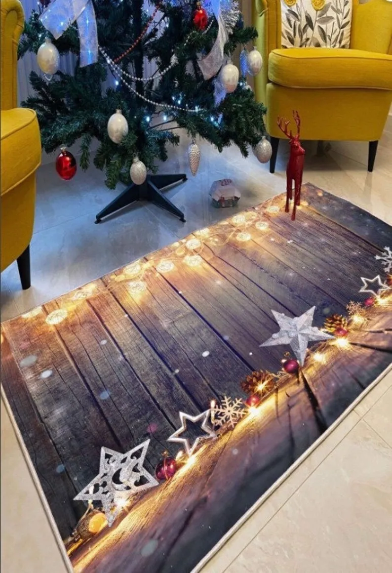 Christmas Concept Decorative Carpet, Christmas Star Themed Cotton Carpet