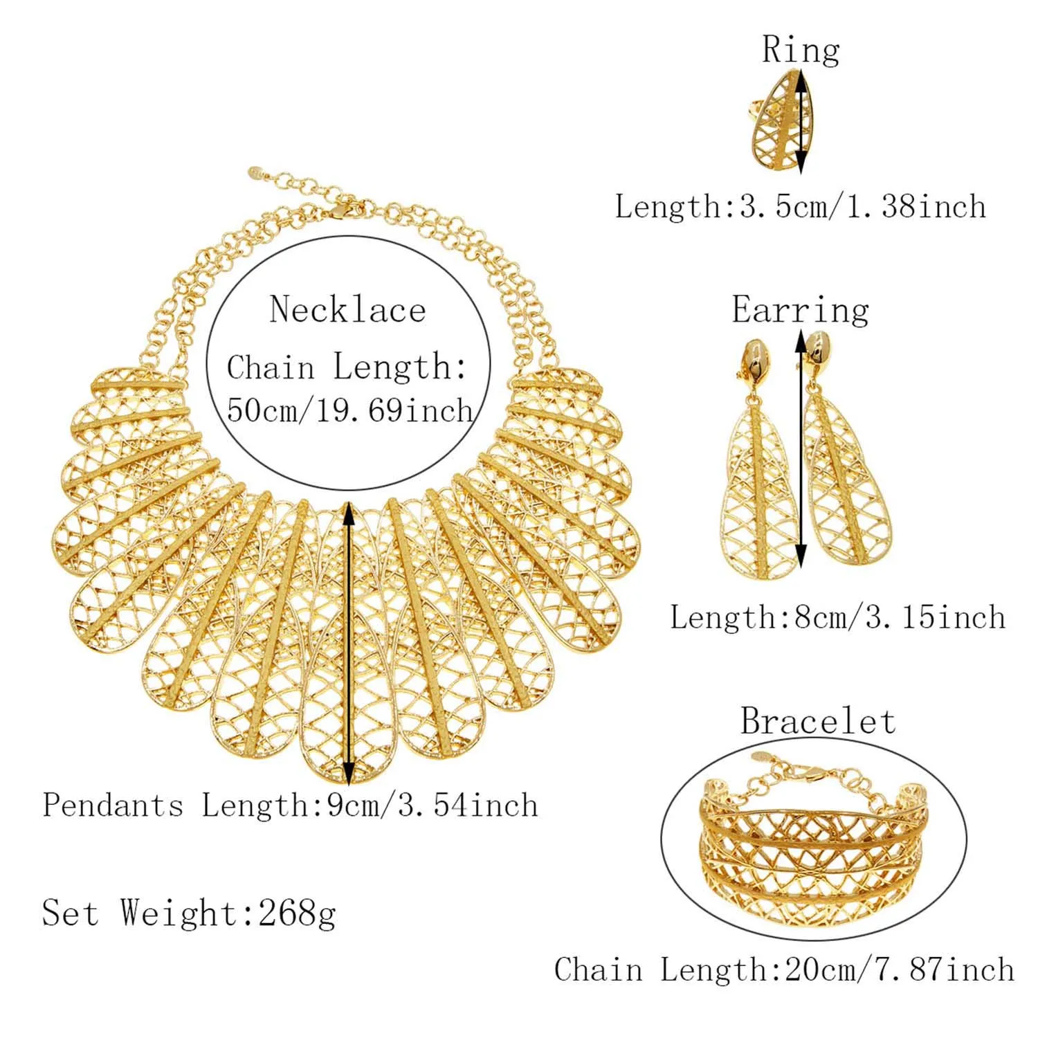 Italian Jewelry Sets For Women Gold Plated Necklace Cutout Feather Designer Style Open Bracelet Earrings Dinner Party Bijoux