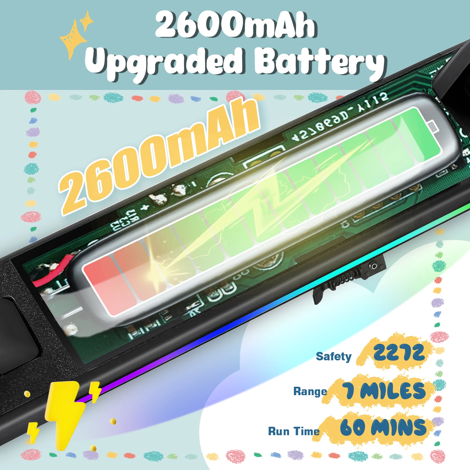 سكوتر كهربائي للأطفال الذين تتراوح أعمارهم بين 6-12 150 وات محرك 10 ميلا في الساعة السرعة القصوى و7 أميال أضواء ملونة قابلة للتعديل الارتفاع والسرعة شاشة LED #4