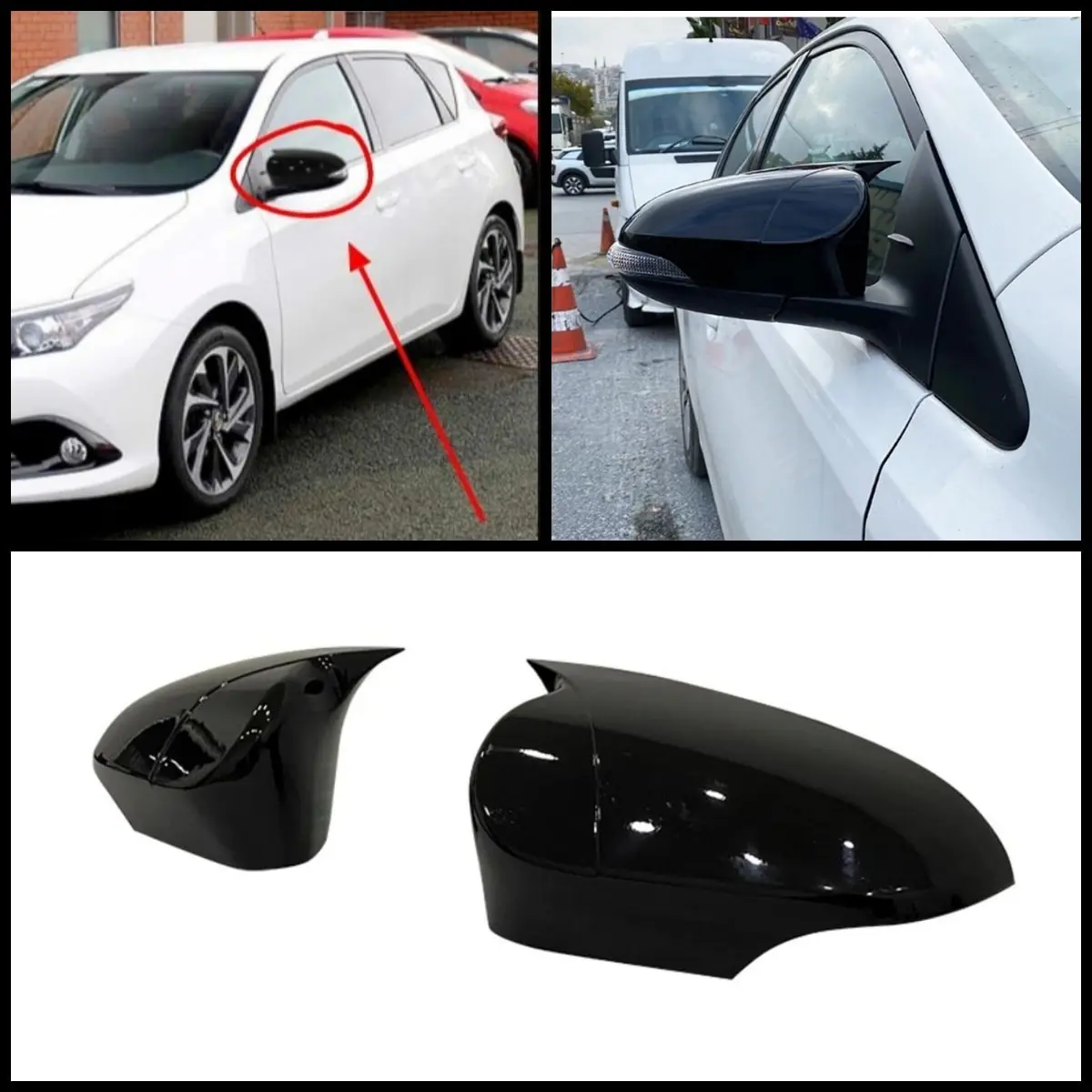 2 Pieces Rearview Mirror Cover Side Wing RearView Mirror Case Cover Glossy Black Car Shields Exterior For Toyota Auris 2013-2018