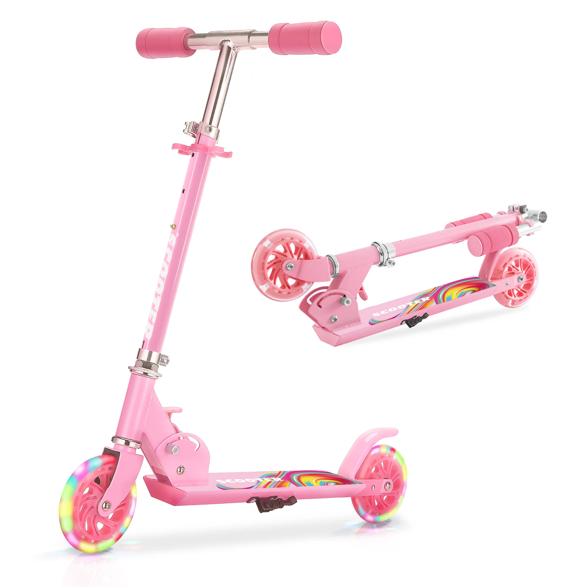 Y-RAIN Trottinette pliable pour enfants avec roues lumineuses LED, guidon réglable sur 3 niveaux, trottinette à 2 roues pour garçons et filles de 3 à 12 ans, jouet de sport pour l'intérieur et l'extérieur