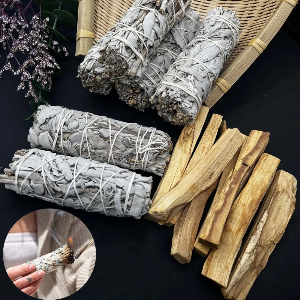 2PC Palo Santo & 1PC White Sage Incense Bundle - Wood Scented Sage Sticks for Smudging, Purification, Meditation, Holiday