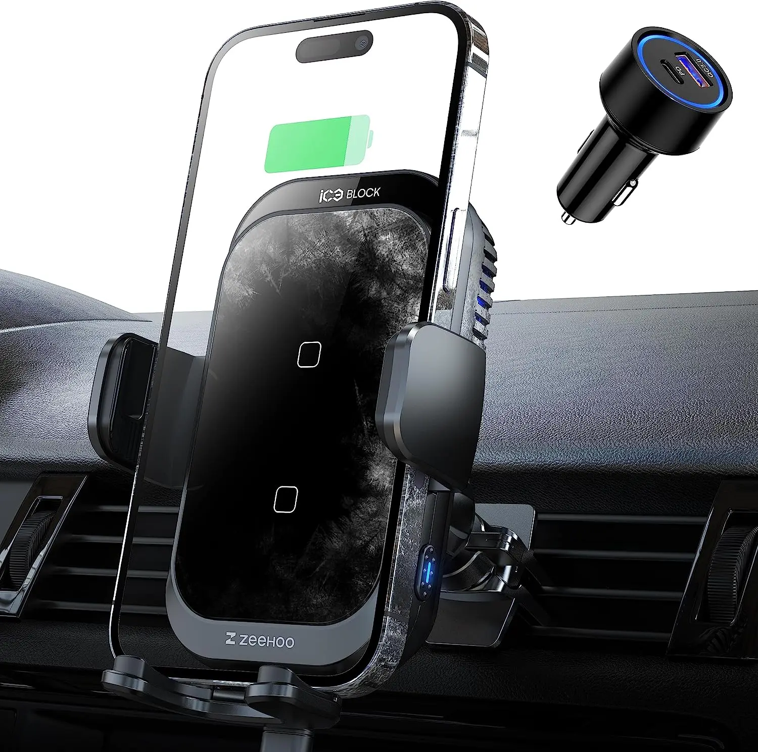 ZeeHoo 15W ICEBLOCK double bobine charge rapide support de téléphone à clipser automatique pour iPhone 15 14 13 12 11 Pro Max XR etc.