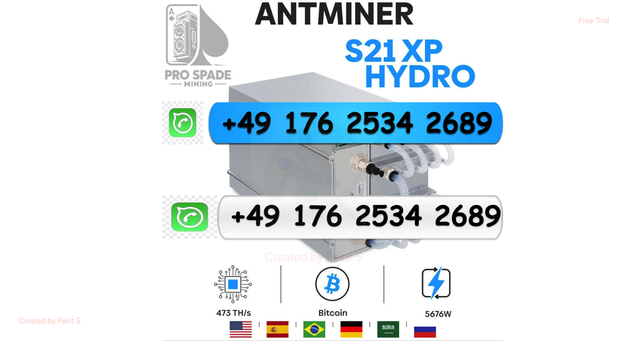 

H! СПЕЦИАЛЬНАЯ ПРЕДЛОЖЕНИЕ КУПИТЬ 4 ПОЛУЧИ 2 Бесплатно Новый Bitmain Antminer S21 XP Hydro 473Th/s 5670W BTC Mining