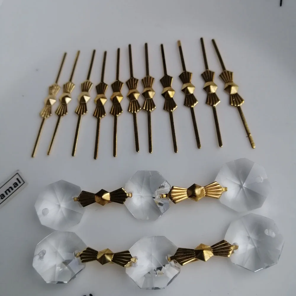 Camal 100PCS 45mm Gold Metal Butterfly Buckles Bowtie Connectors Pins For Crystal Prism Beads Chandelier Pendant Lighting Part