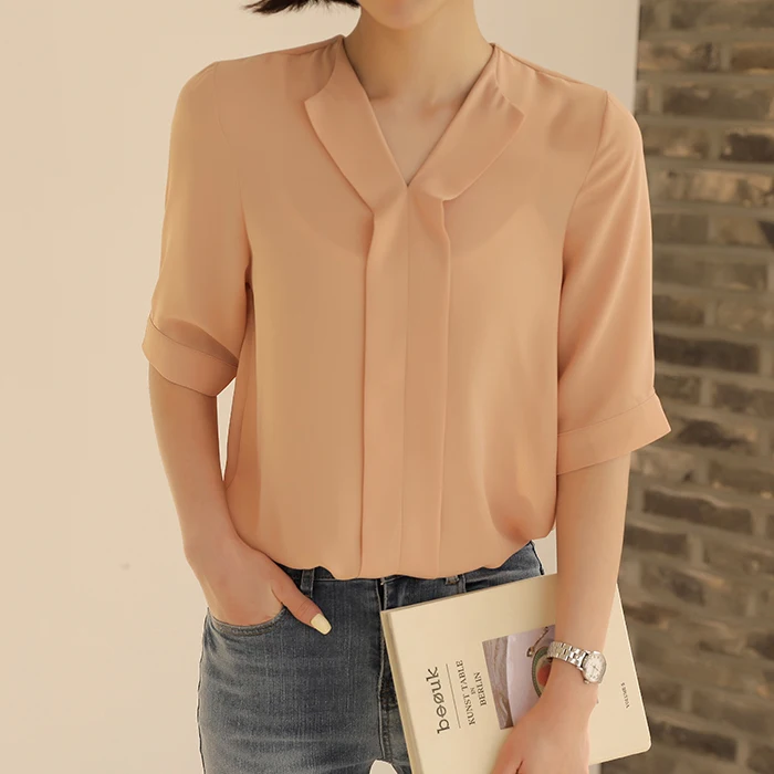 V-Neck Lopline Half-sleeved Blouses FREE Fast Shipping