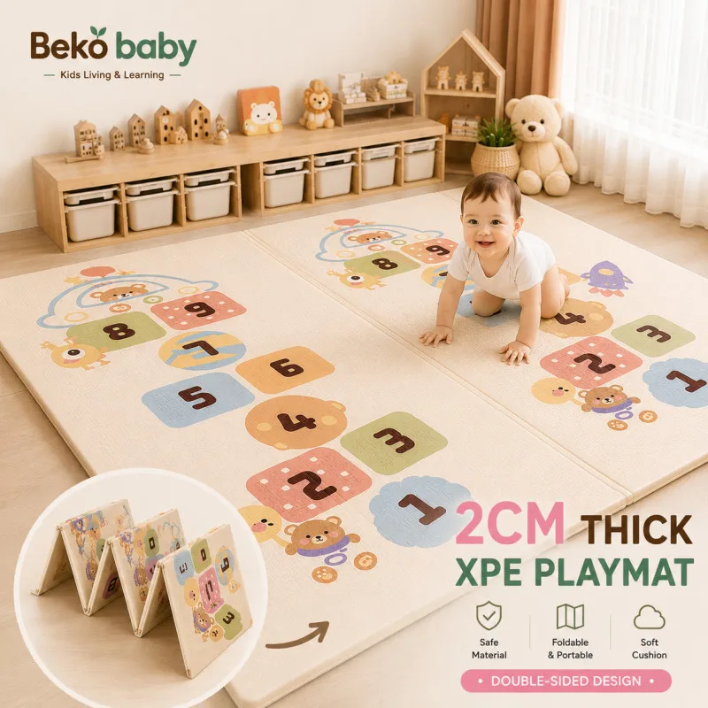 200*180cm Baby Playmat Foldable XPE Play Mat Kid Soft Floor Mat Nursery Cartoon Activity Game Pad Double Surface Baby Carpet
