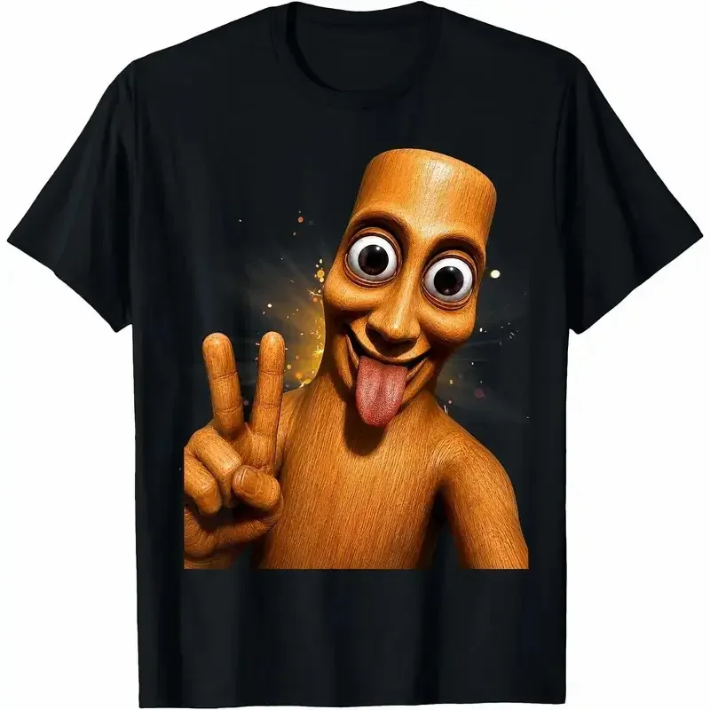 100% Cotton Graphic T-Shirt, Funny Halloween Tung Tung Sahur Meme Tee, Peace Sign Tongue Out Design, Unisex Streetwear Short Sleeve T-Shirt