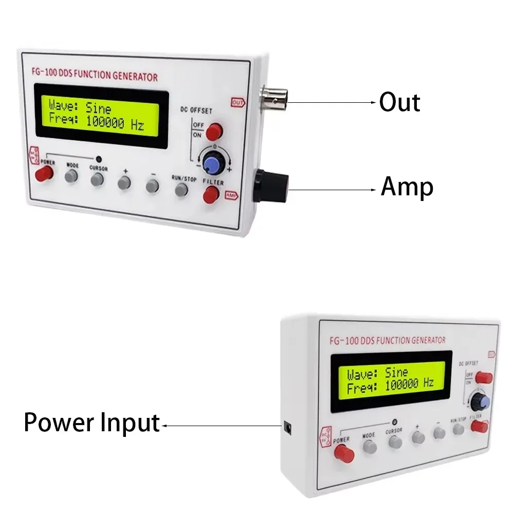 FG-100 DDS Function Signal Generator 1Hz-500kHz Sine Square Triangle Waveform Output USB 5V Powered Frequency Tester