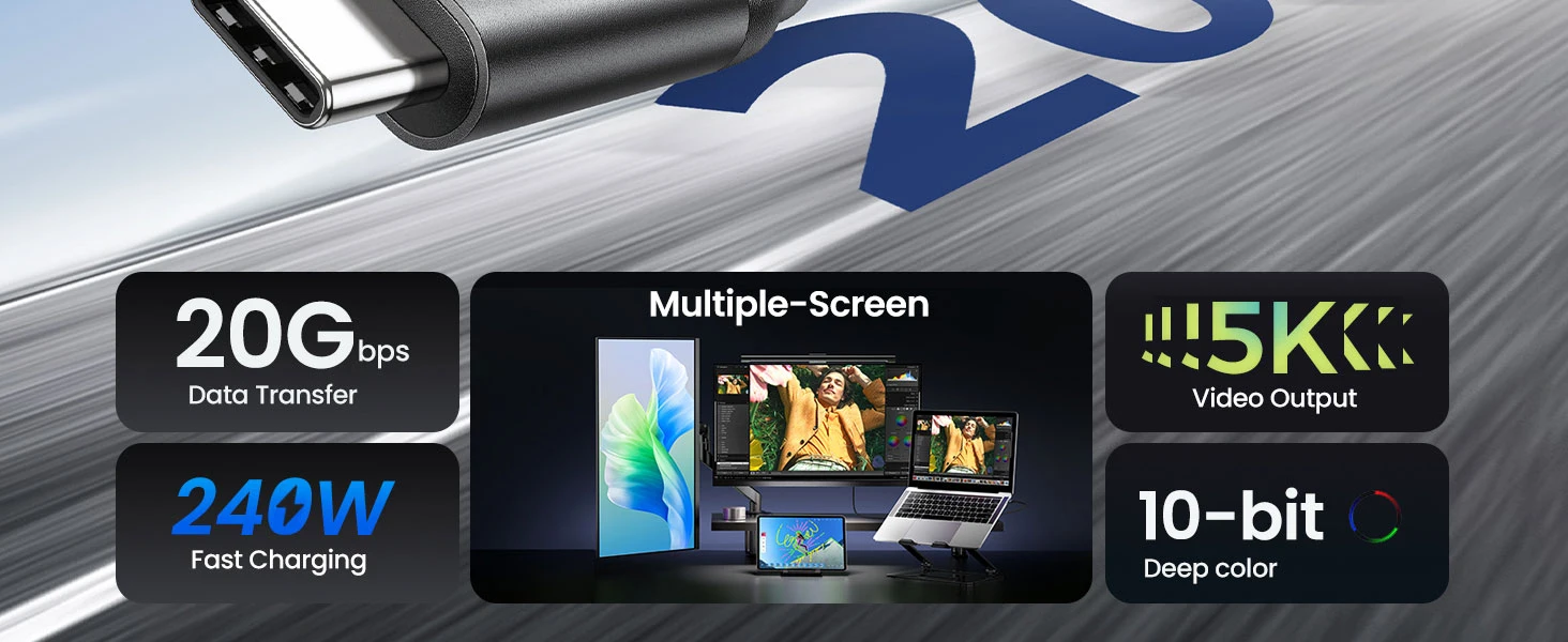 USB 3.2 Gen2x2 Verlängerungskabel für Thunderbolt 20G 240W USB Typ-C Extender Stecker auf Buchse Adapter für Monitor Kabel Hub Laptop – Detail 3