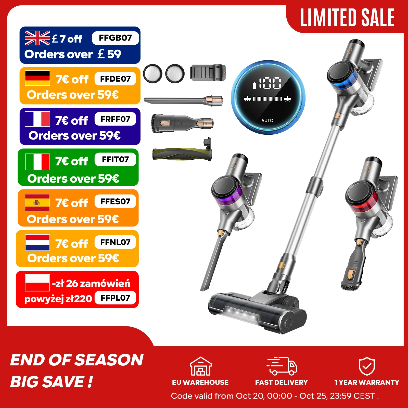 مكنسة كهربائية لاسلكية Inse S9X، 55 كيلو باسكال، 55 دقيقة، كوب غبار 1 لتر، بطارية عرض خفيفة، لشعر الحيوانات، السجاد