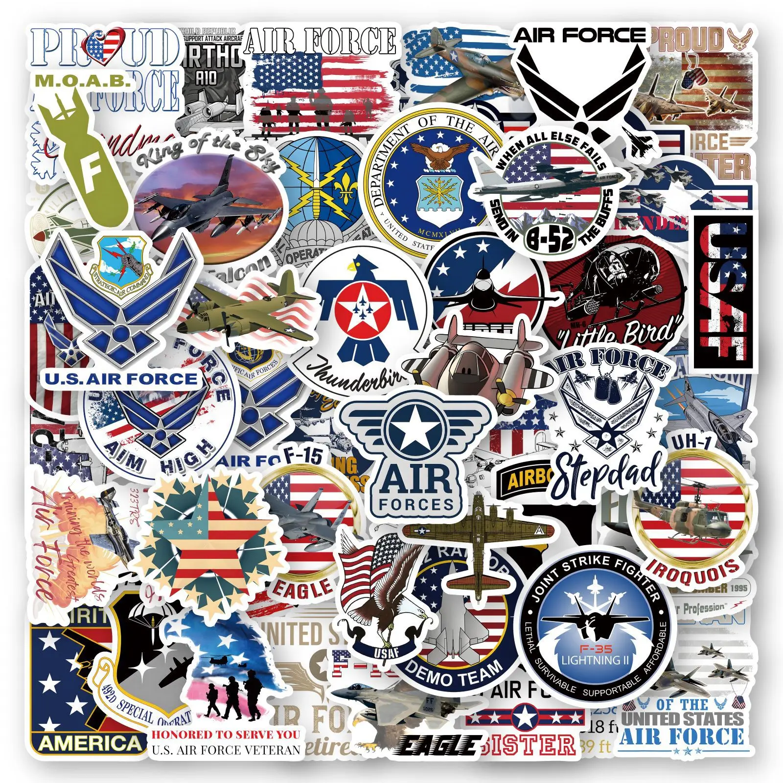 10/30/50PCS United States Air Force Stickers Graffiti Decals DIY Laptop Phone Suitcase Helmet Car Trunk USAF Sticker Kids Toys