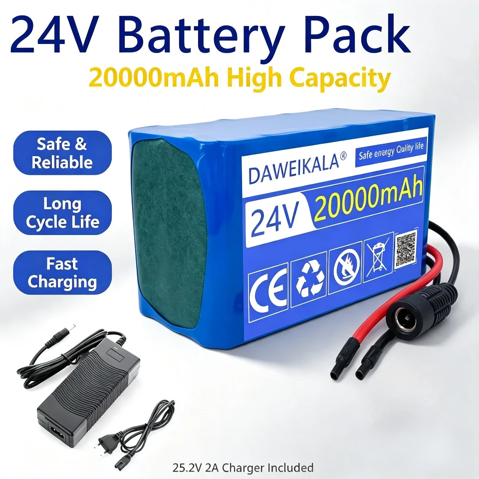 24V 20Ah Lithium-Ionen-Akku 6S3P E-Bike Ersatzakku mit optionalem 25,2V 2A Ladegerät, wiederaufladbarer Power-Akku