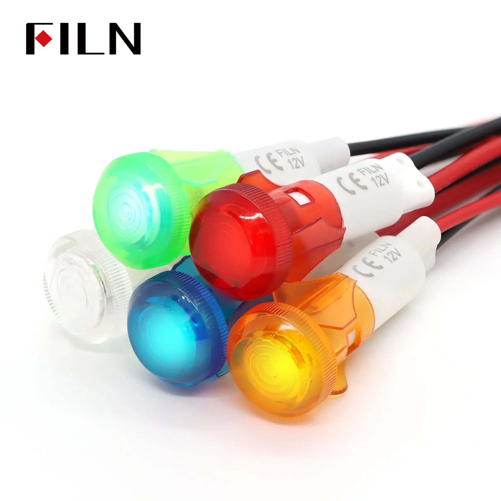 12mm panel hole red green yellow water heater plastic 12v indicator light with 20cm cable