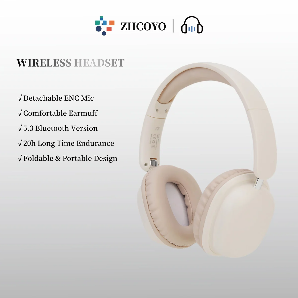 ZIICOYO Bluetooth 5.3 wireless headset comes with a dedicated plug-in microphone,3.5mm audio cable music/gaming headset