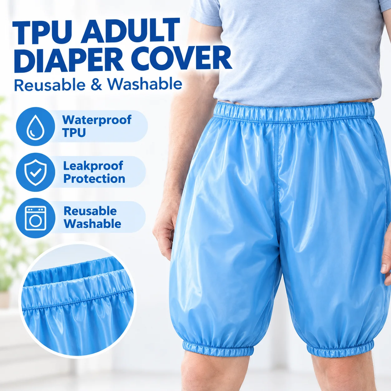 Washable Reusable Incontinence Pants Leak-Proof Waterproof Adult Diaper Cover Elasticity Swimming Plastic Shorts Elderly Care