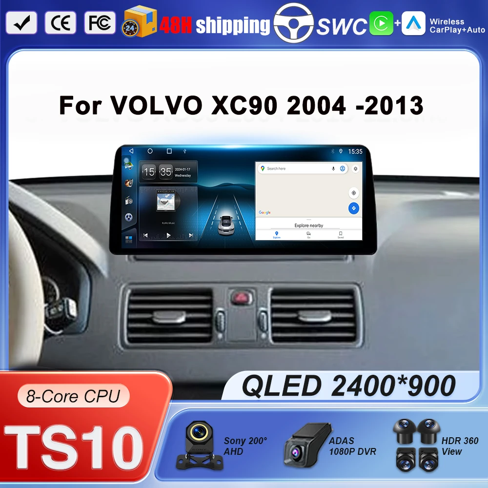 12.3 Inch Android 16 Wireless Carplay For VOLVO XC90 2004 2005 2006-2013 Car Multimedia System Radio Screen GPS Navi WIFI Auto