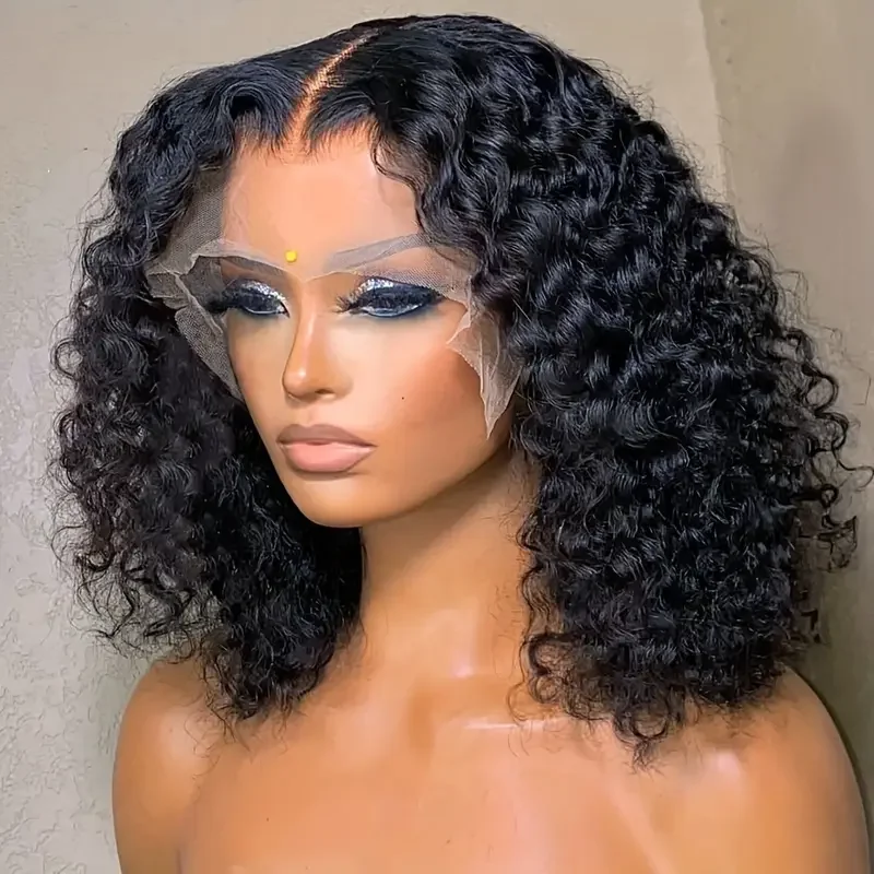 

Deep Wave Short Bob Lace Front Human Hair Wigs For Women Water Curly 4x4 Transparent 100% Brazilia Human Hair Wig For Women